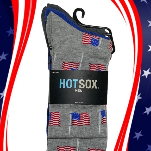 Hot Sox 3 Pack Flag Patriotic Theme Novelty Dress Crew Socks Gift Men’s Unisex - Picture 16 of 16